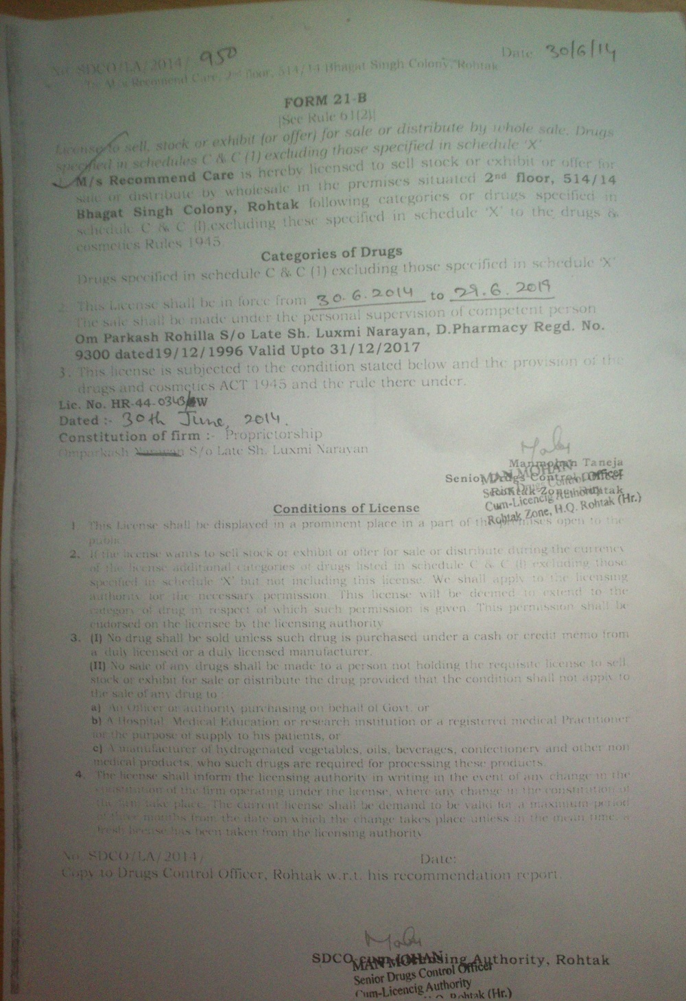 Conditions of License